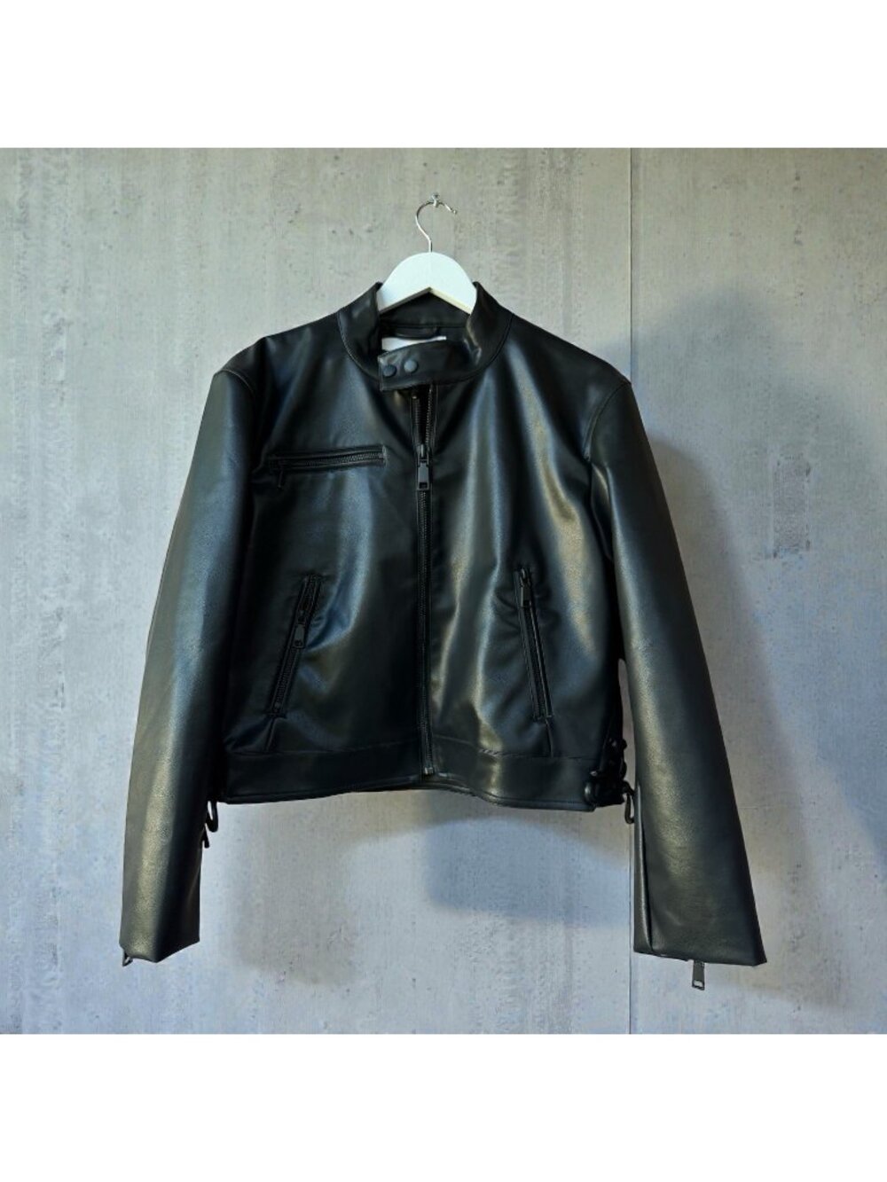 Rebecca Minkoff Women’s M Faux Leather Moto Jacket Black Zip Cropped NWT